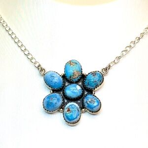 NGH15 HANDMADE RARE Golden Hills Turquoise  Flower Cluster Necklace/Choker S925